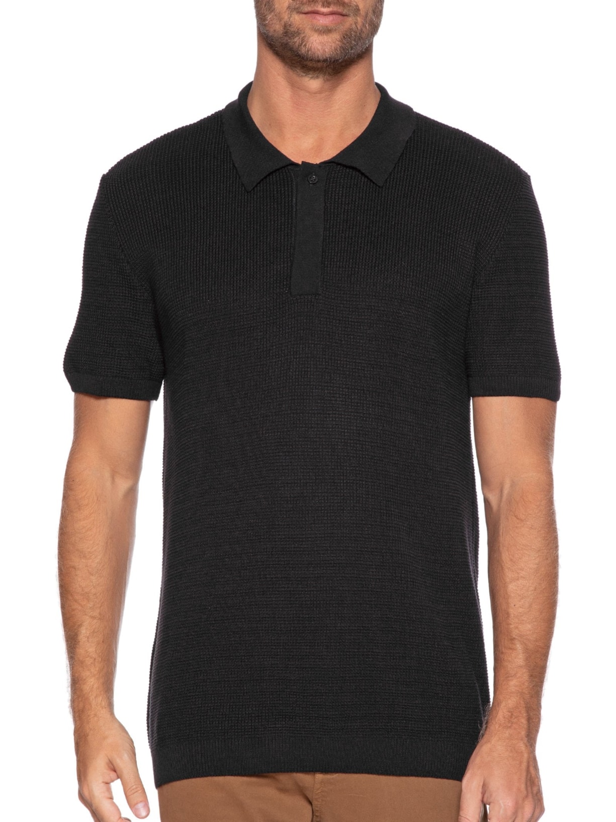 Polo Masculina Tricot Mini Waffle Preto Foxton