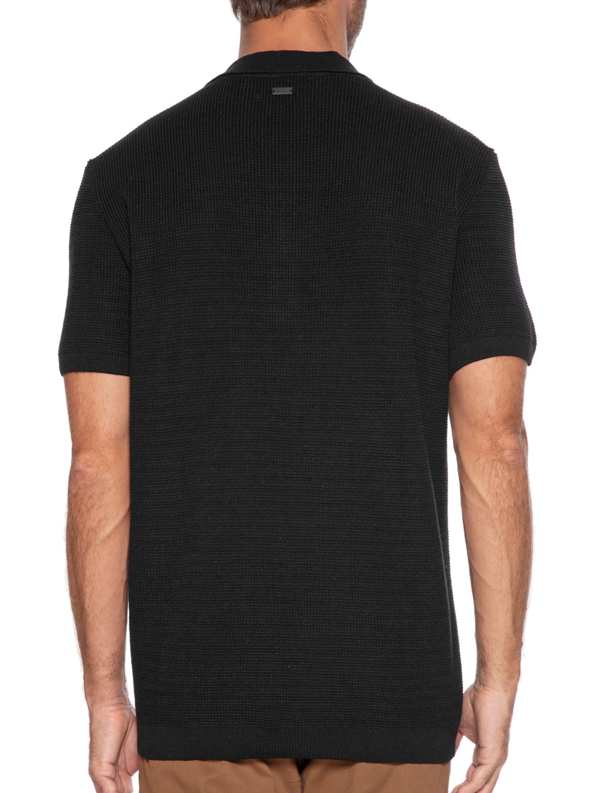 Polo Masculina Tricot Mini Waffle Preto Foxton