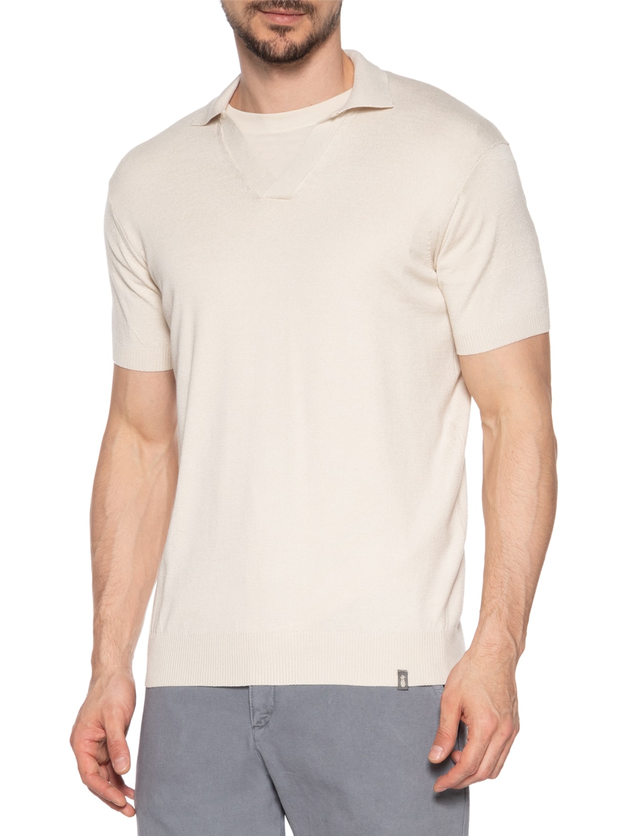 Polo Masculina Tricot Resort Bege Pineapple