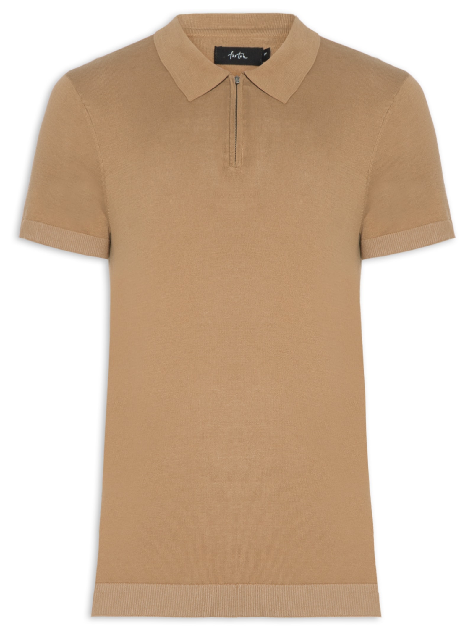 Foxton - Polo Masculina Tricot Ziper Fine - Marrom