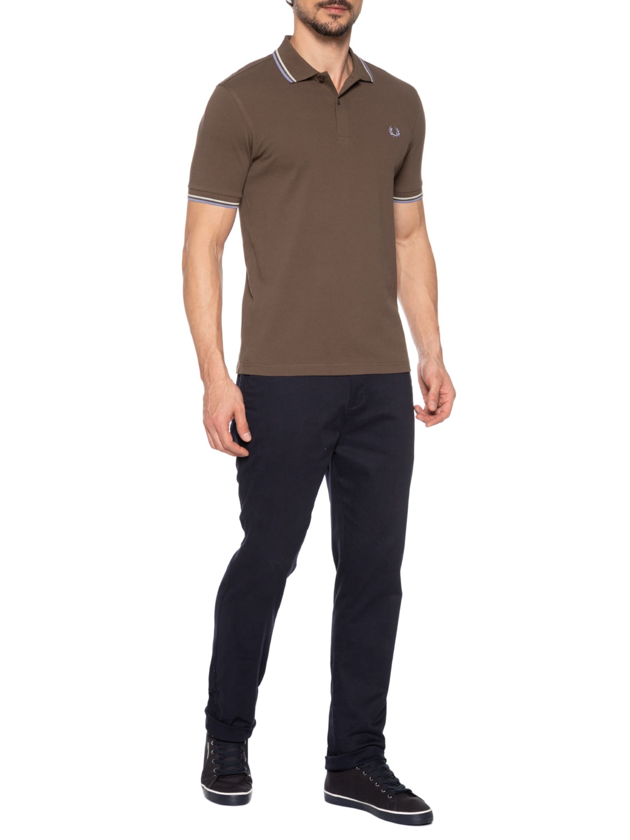Polo Masculina Twin Tipped Marrom Fred Perry