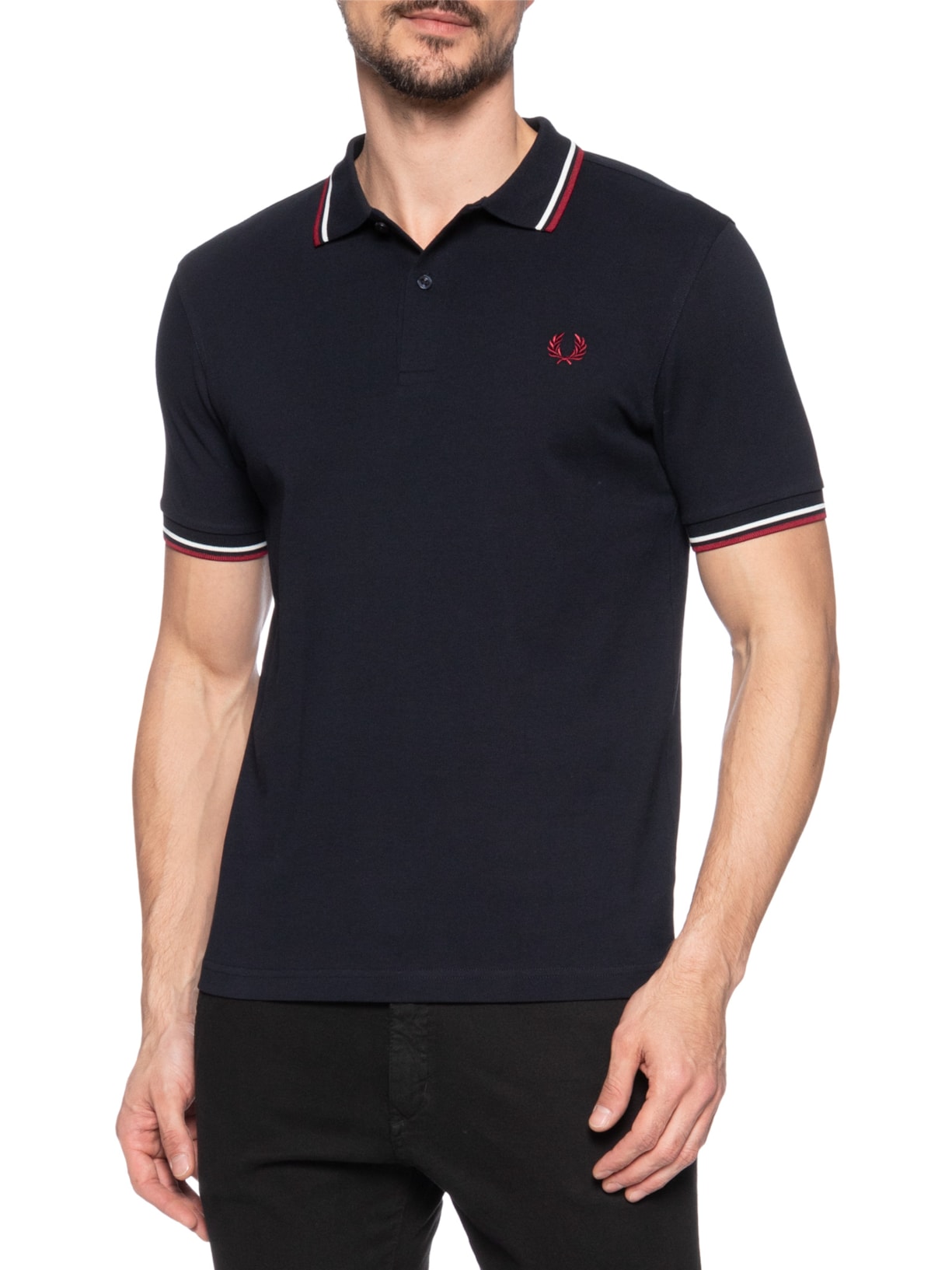 Polo Masculina Twin Tipped Regular Fit Azul Fred Perry