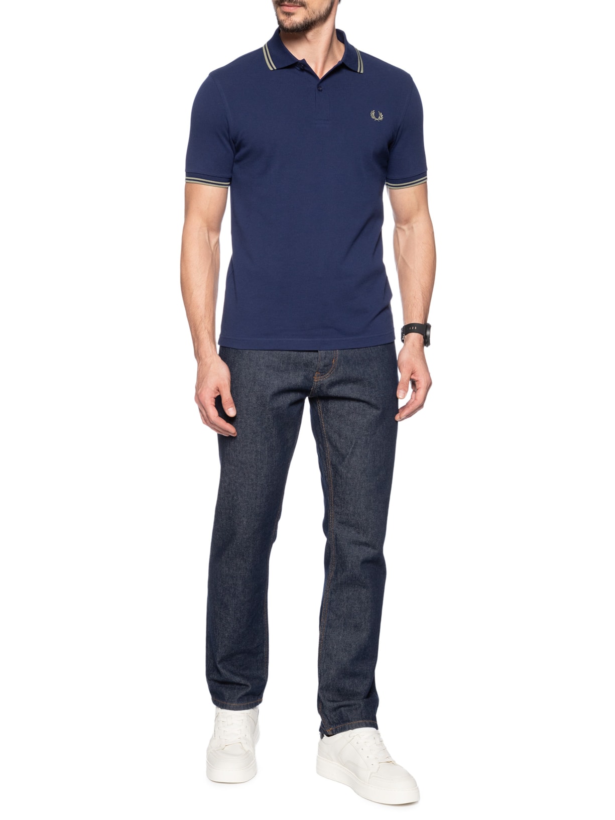 Polo Masculina Twin Tipped Regular Fit Azul Fred Perry