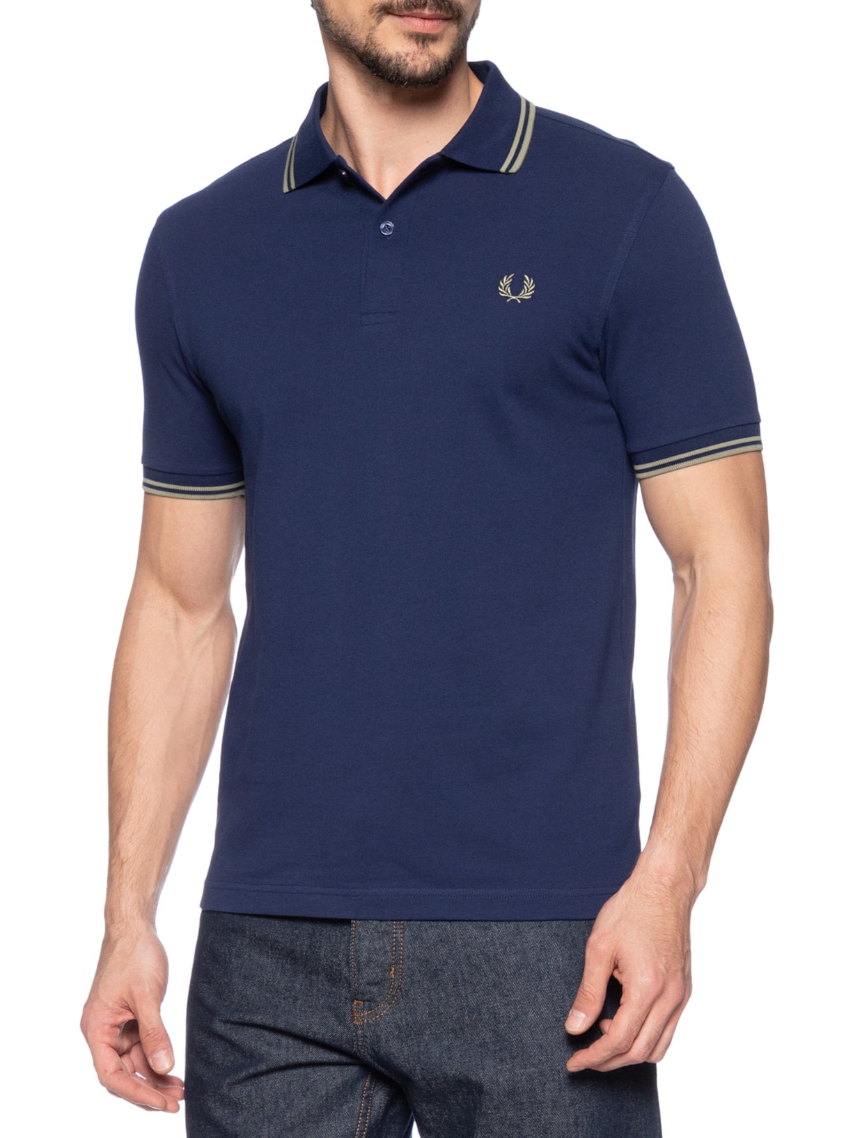 Polo Masculina Twin Tipped Regular Fit Azul Fred Perry