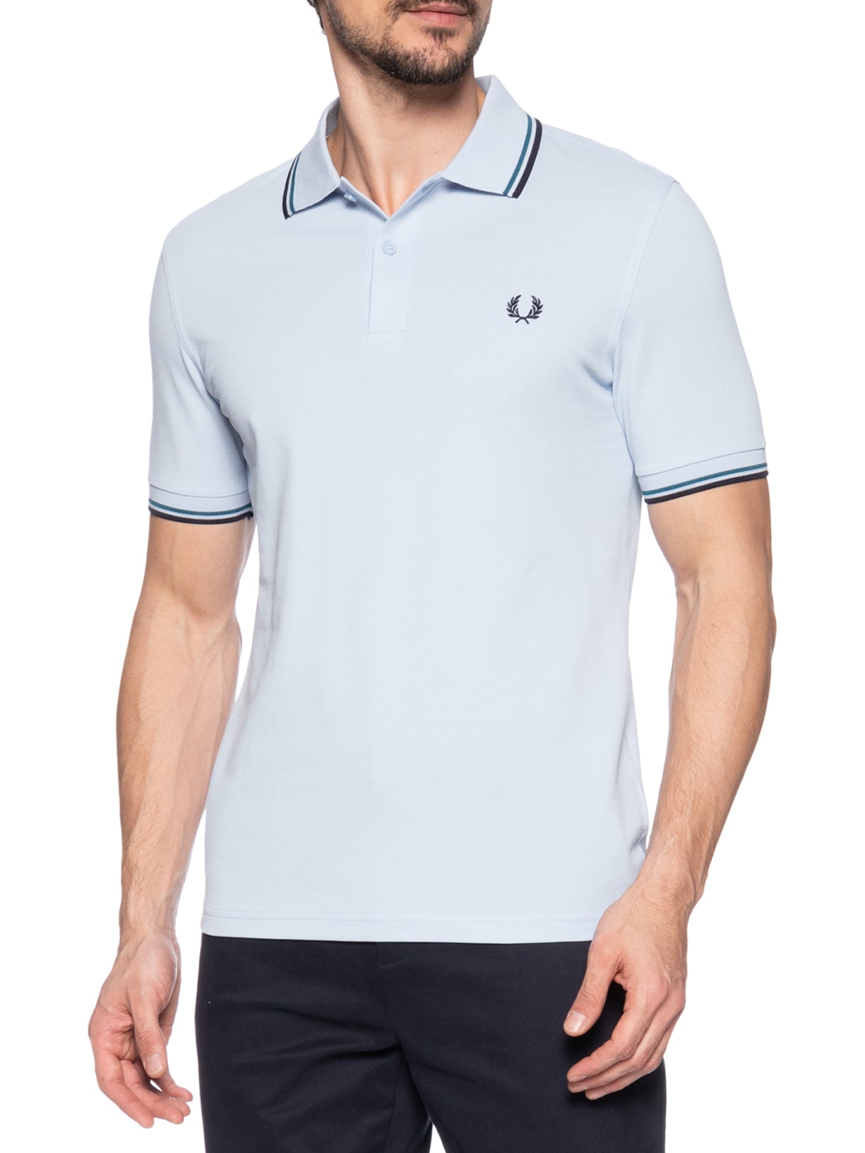 Polo Masculina Twin Tipped Regular Fit Azul  Fred Perry