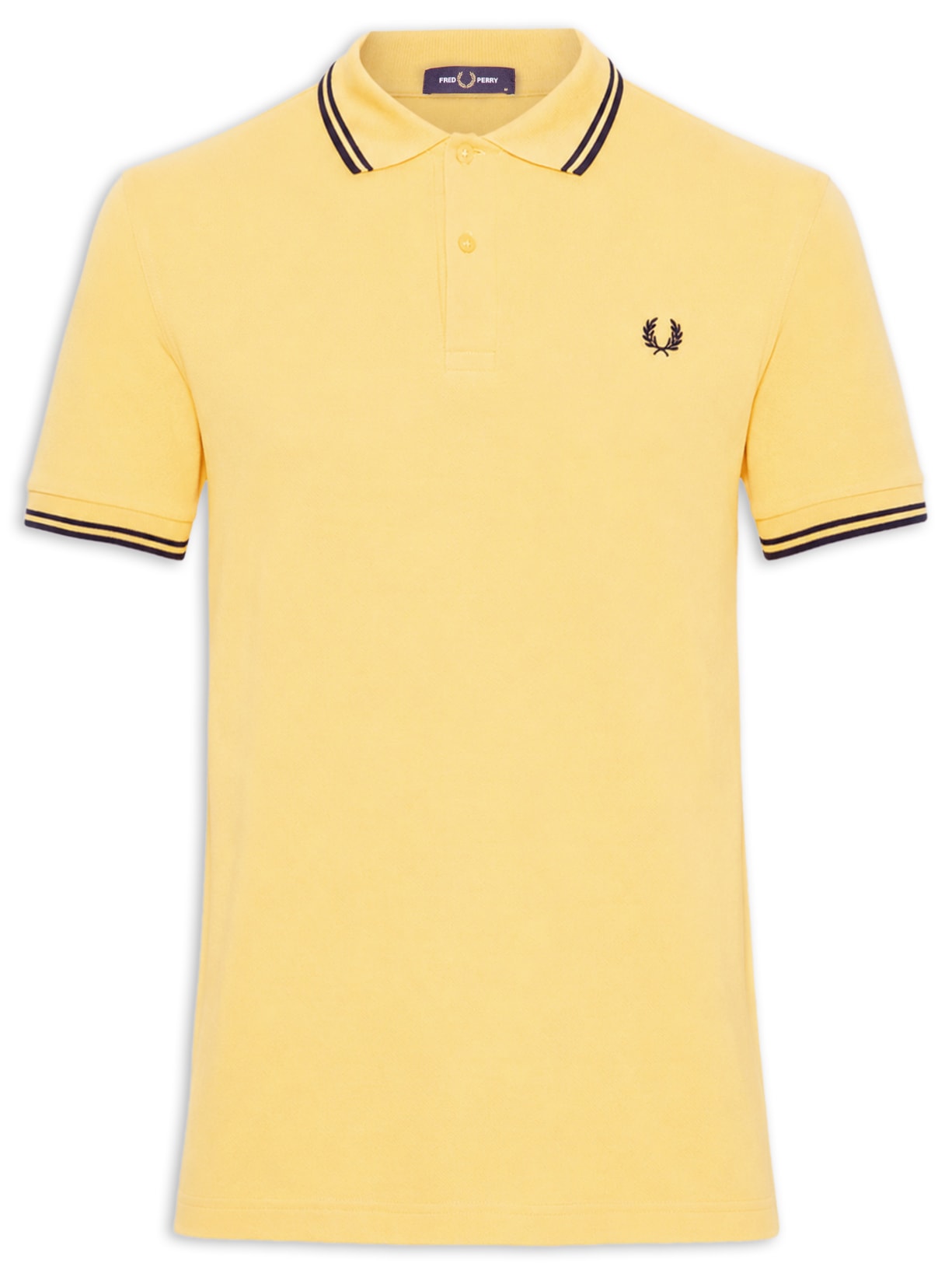 Polo Masculina Twin Tipped Regular Fit Em Piquet De Algodão Amarelo Fred Perry