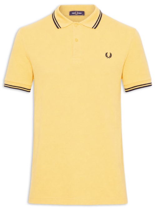 Polo Masculina Twin Tipped Regular Fit Em Piquet De Algodão - Amarelo