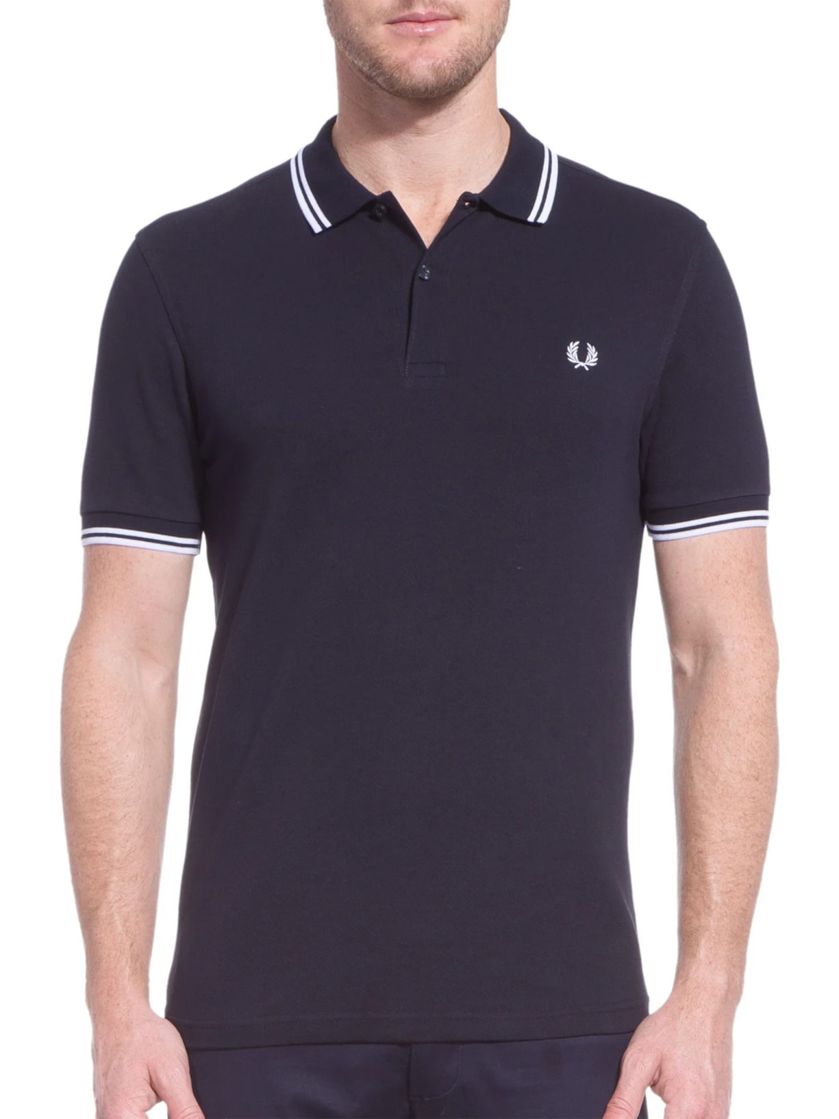 Polo Masculina Twin Tipped Regular Fit Em Piquet De Algodão Azul Fred Perry