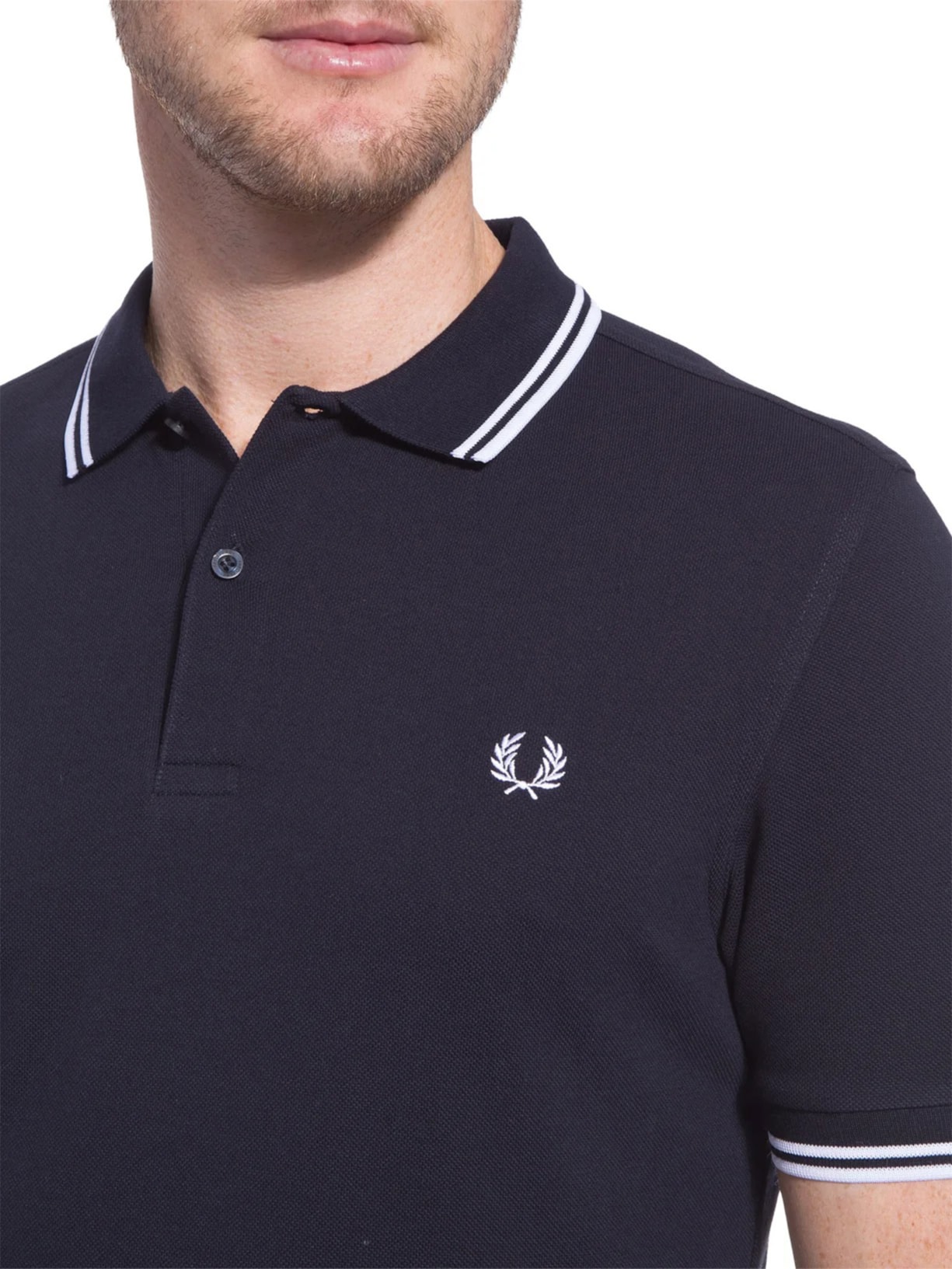 Polo Masculina Twin Tipped Regular Fit Em Piquet De Algodão Azul Fred Perry