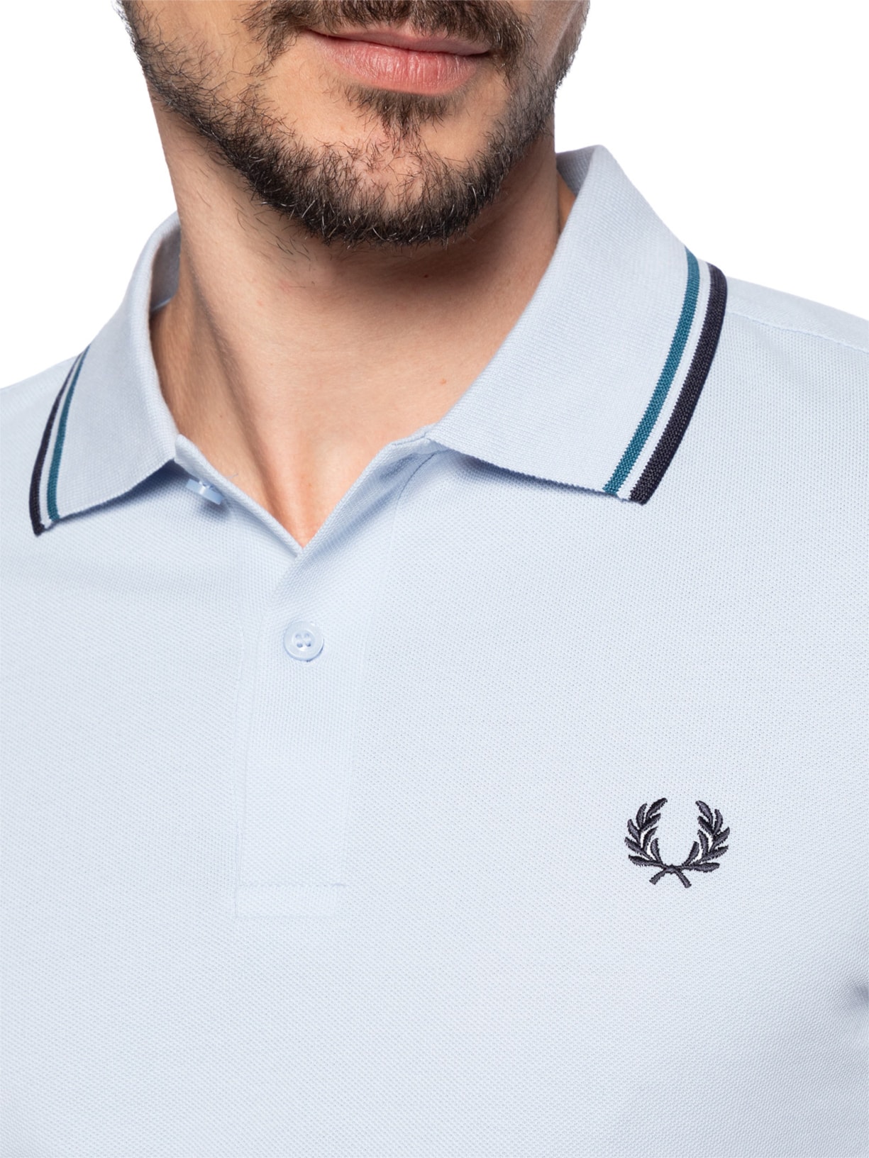 Polo Masculina Twin Tipped Regular Fit Em Piquet De Algodão Azul Fred Perry