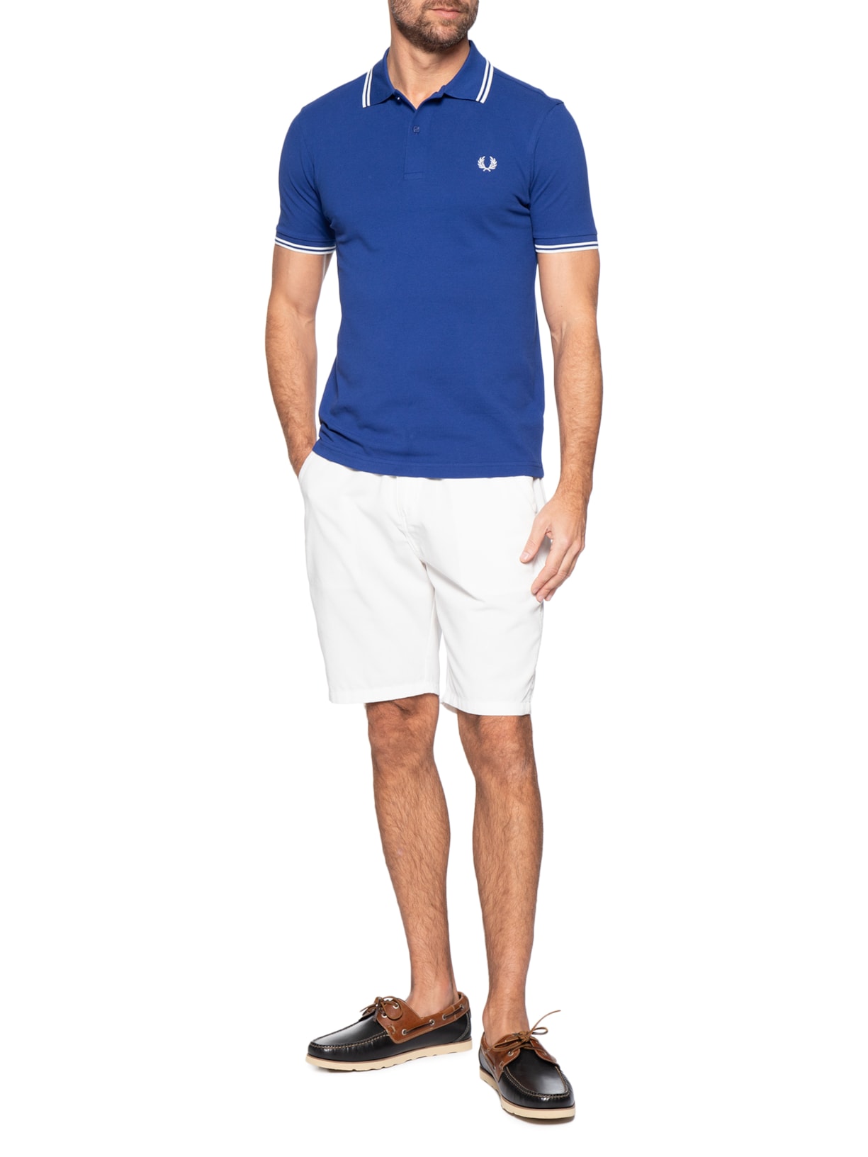 Polo Masculina Twin Tipped Regular Fit Em Piquet De Algodão Azul Fred Perry