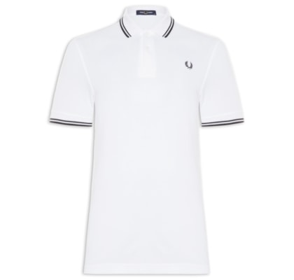 Polo Masculina Twin Tipped Regular Fit Em Piquet De Algodão - Branco