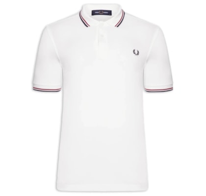 Polo Masculina Twin Tipped Regular Fit Em Piquet De Algodão- Branco