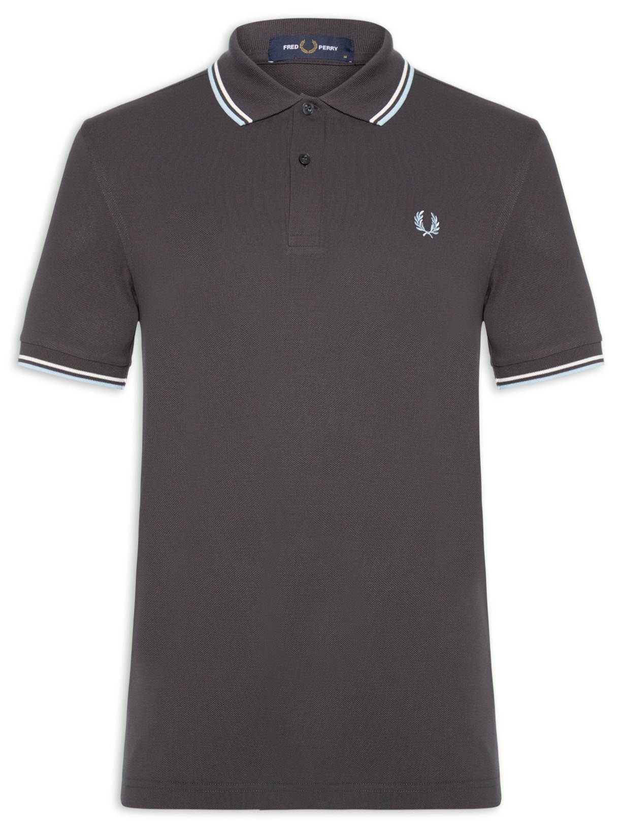 Polo Masculina Twin Tipped Regular Fit Em Piquet De Algodão Cinza Fred Perry