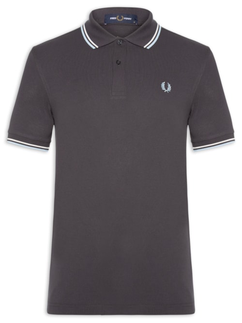 Polo Masculina Twin Tipped Regular Fit Em Piquet De Algodão - Cinza