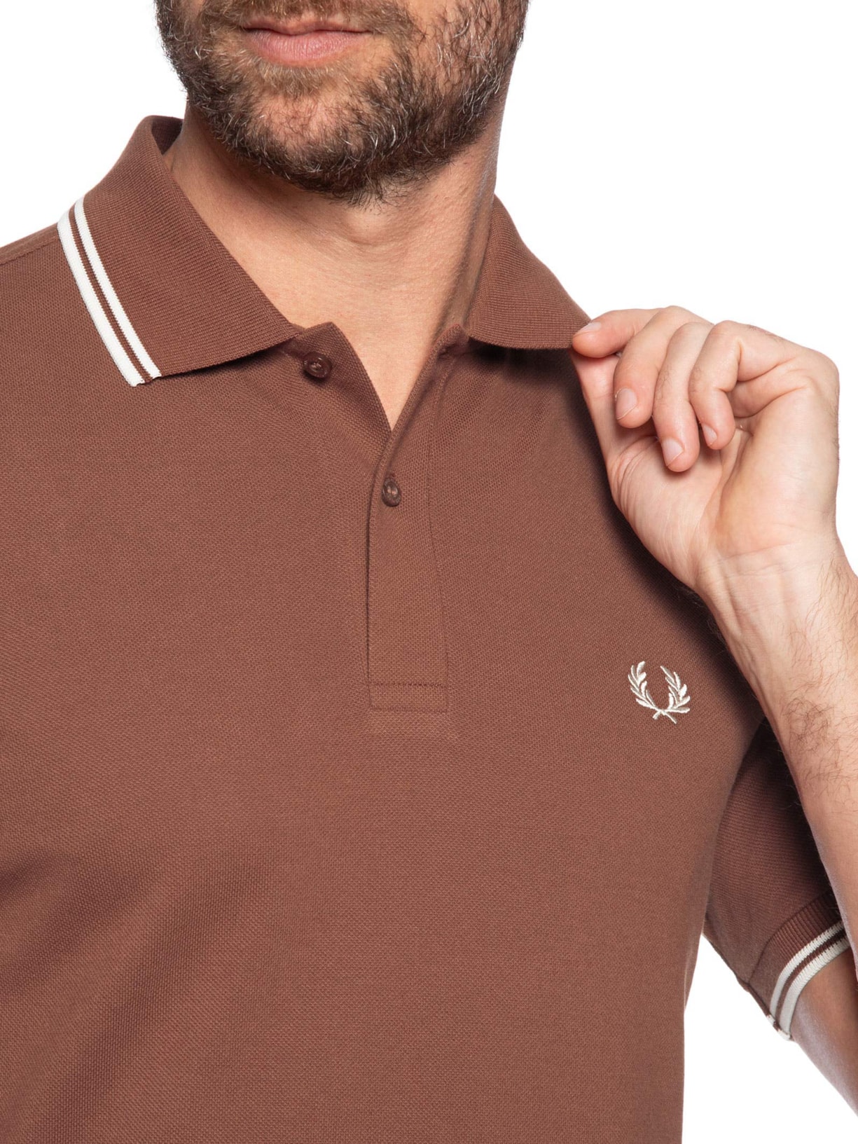 Polo Masculina Twin Tipped Regular Fit Em Piquet de Algodão Marrom Fred Perry