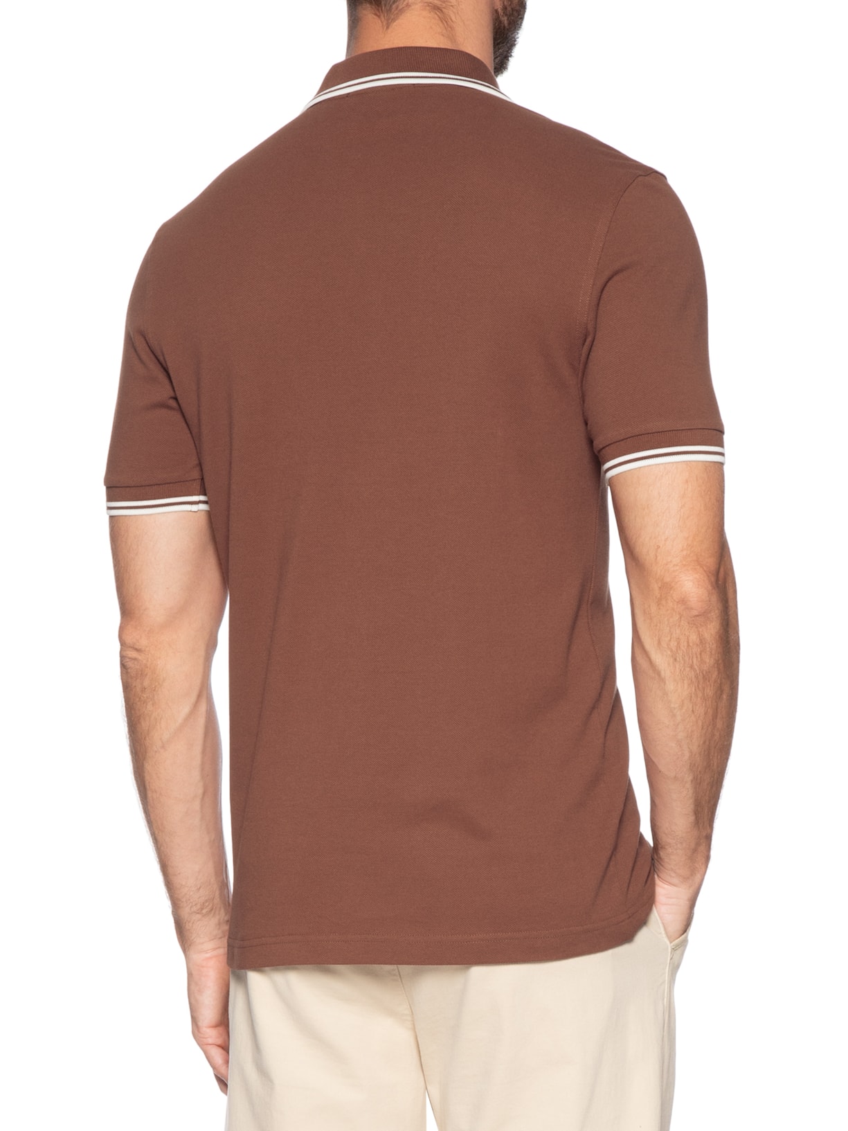 Polo Masculina Twin Tipped Regular Fit Em Piquet de Algodão Marrom Fred Perry