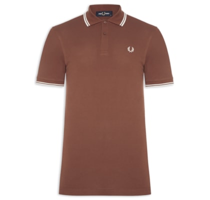 Polo Masculina Twin Tipped Regular Fit Em Piquet de Algodão - Marrom