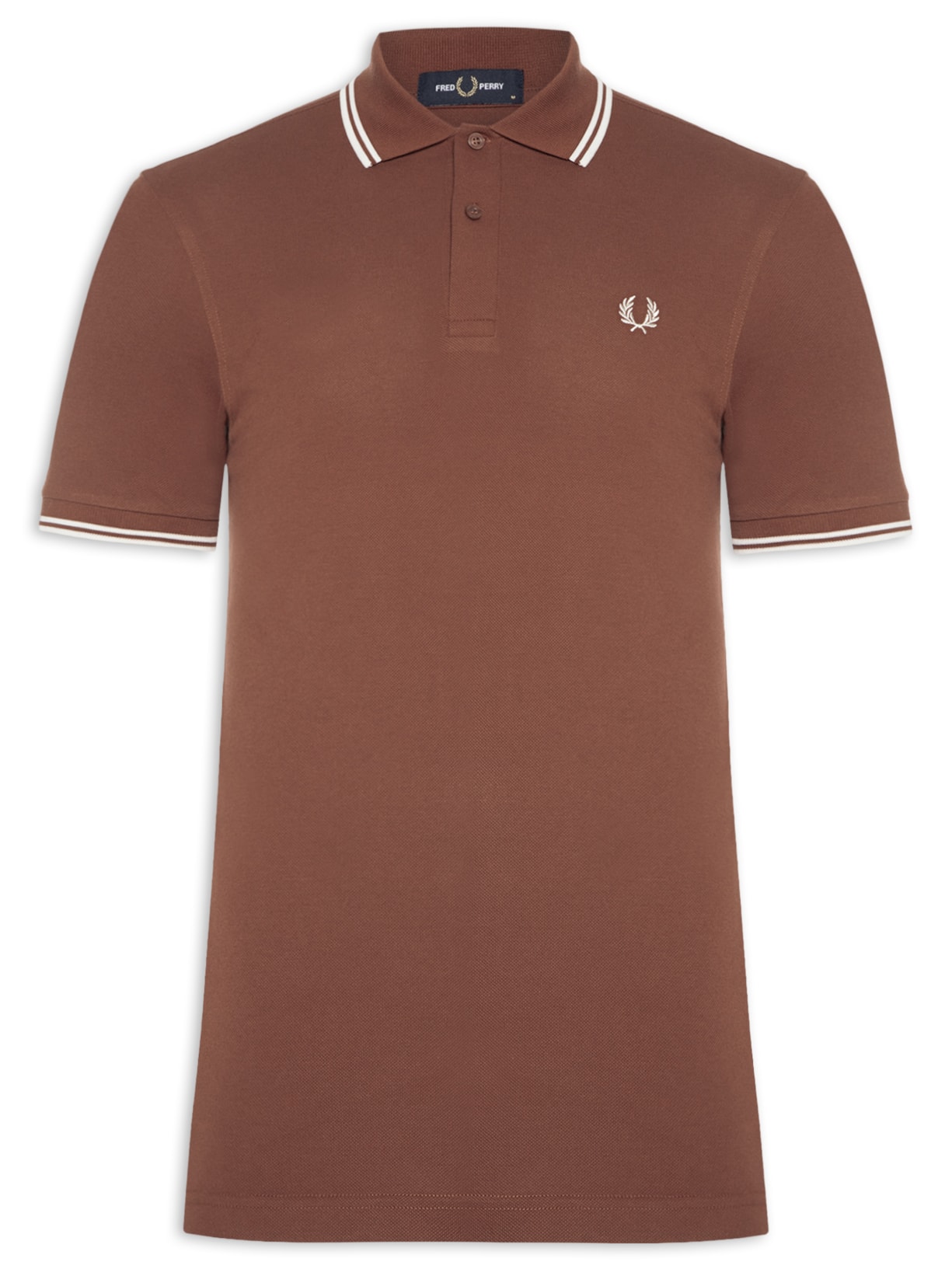Polo Masculina Twin Tipped Regular Fit Em Piquet de Algodão Marrom Fred Perry