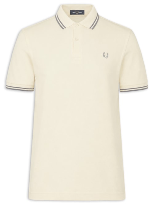 Polo Masculina Twin Tipped Regular Fit Em Piquet De Algodão - Off White