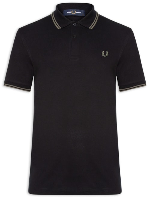 Polo Masculina Twin Tipped Regular Fit Em Piquet De Algodão - Preto