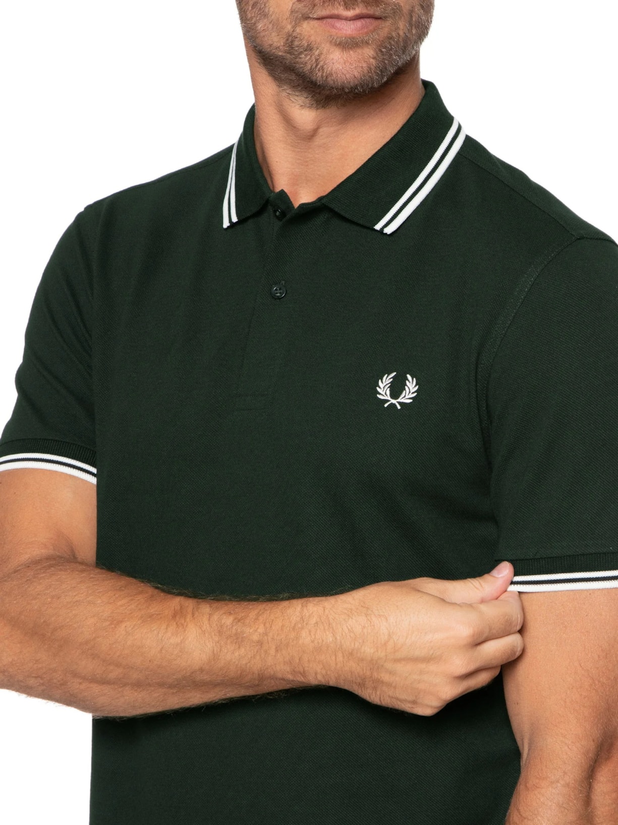 Polo Masculina Twin Tipped Regular Fit Em Piquet De Algodão Verde Fred Perry