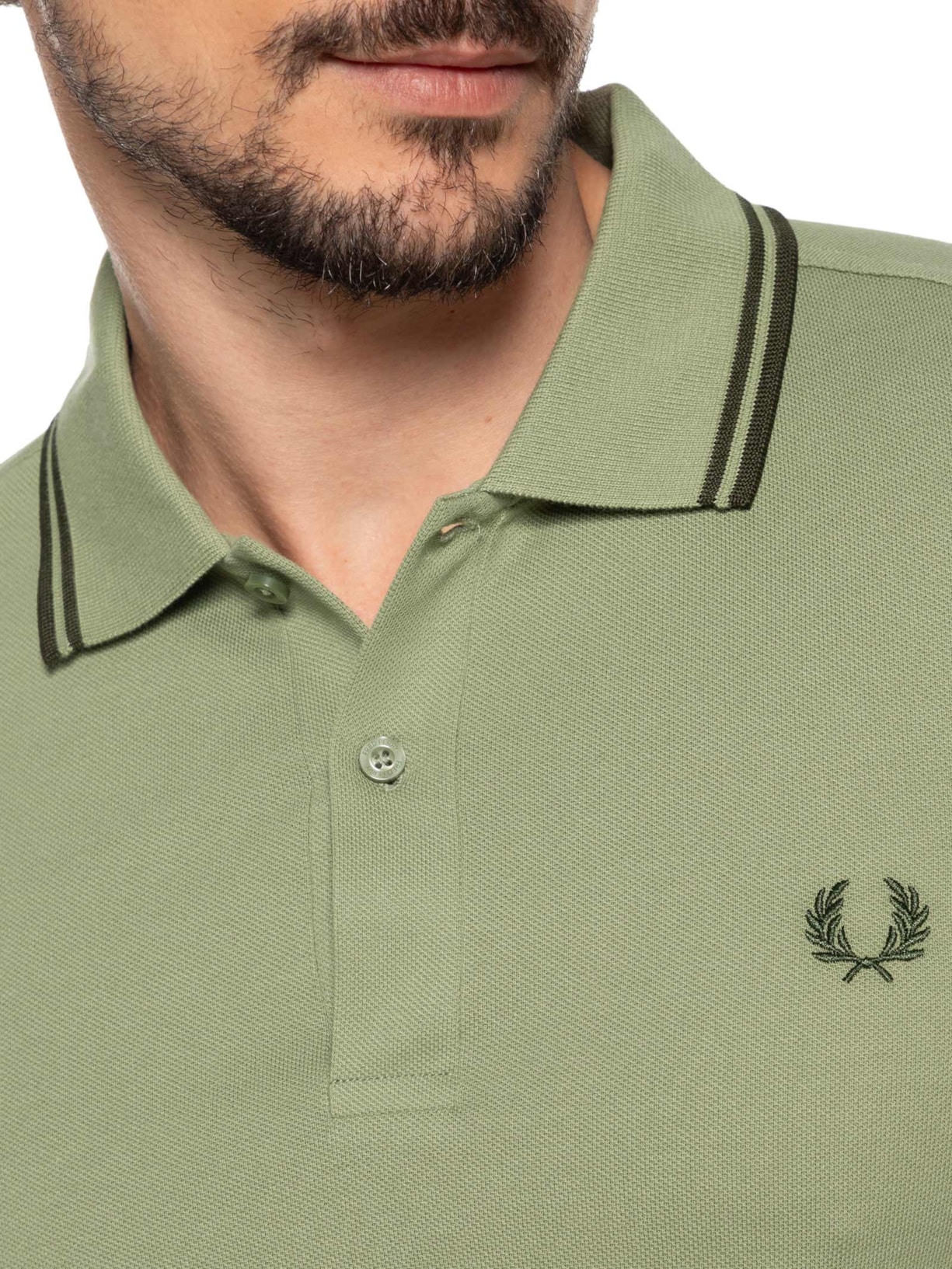 Polo Masculina Twin Tipped Regular Fit Em Piquet De Algodão Verde Fred Perry