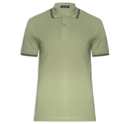 Polo Masculina Twin Tipped Regular Fit Em Piquet De Algodão - Verde