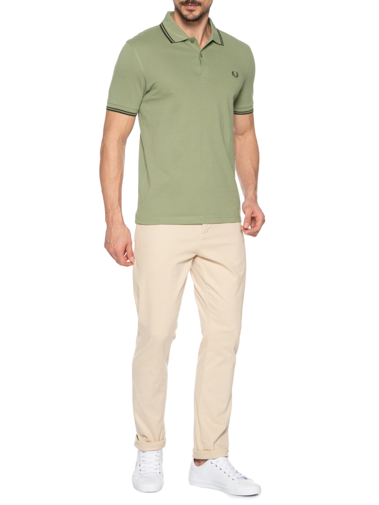 Polo Masculina Twin Tipped Regular Fit Em Piquet De Algodão Verde Fred Perry