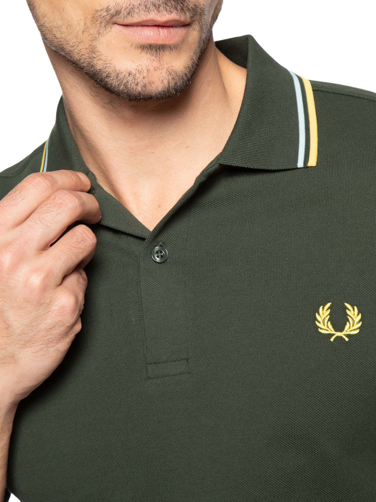 Polo Masculina Twin Tipped Regular Fit Em Piquet De Algodão Verde Fred Perry