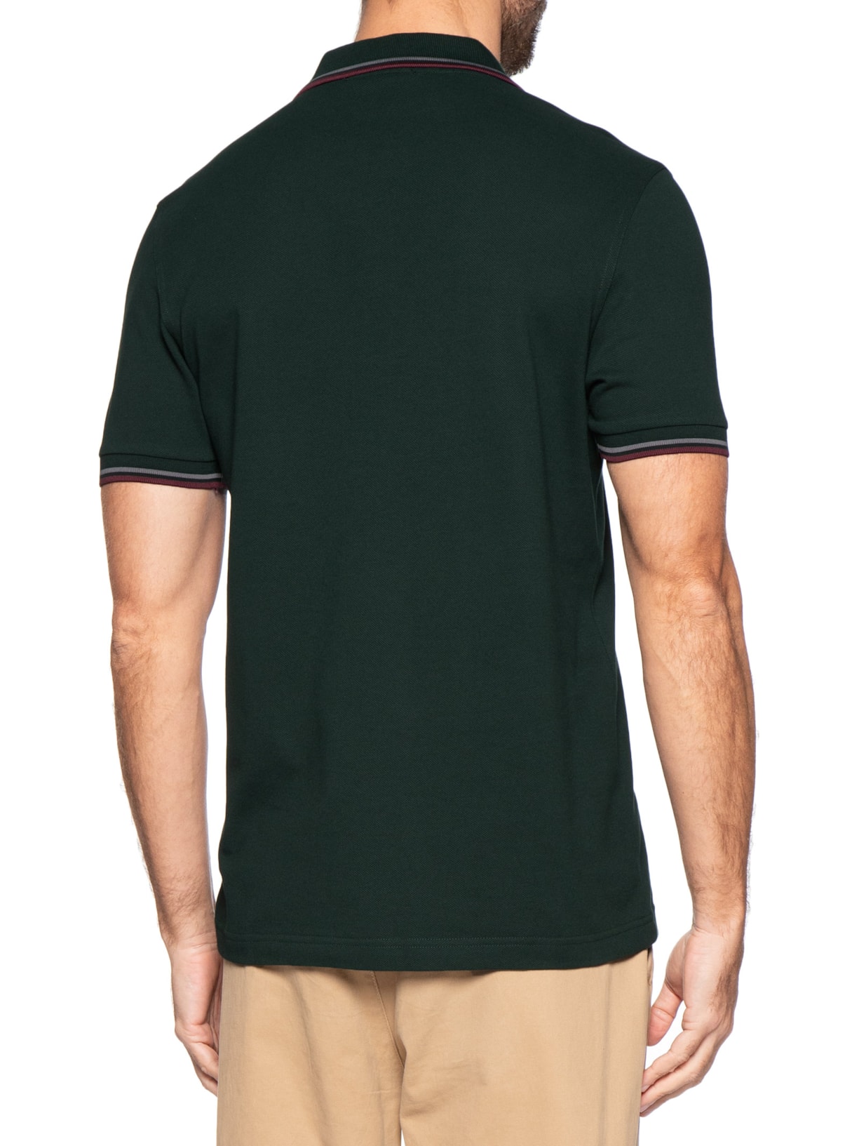 Polo Masculina Twin Tipped Regular Fit Em Piquet De Algodão Verde Fred Perry