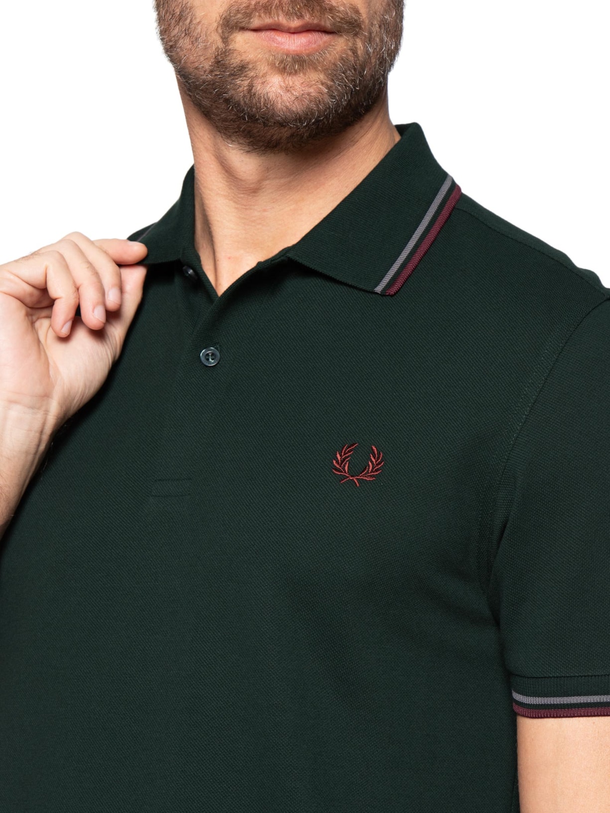 Polo Masculina Twin Tipped Regular Fit Em Piquet De Algodão Verde Fred Perry