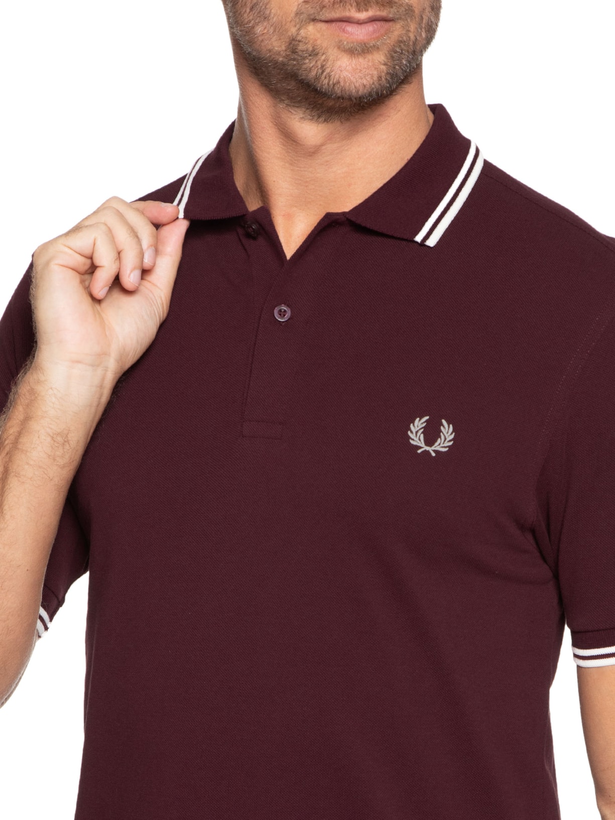 Polo Masculina Twin Tipped Regular Fit Em Piquet De Algodão Vermelho Fred Perry