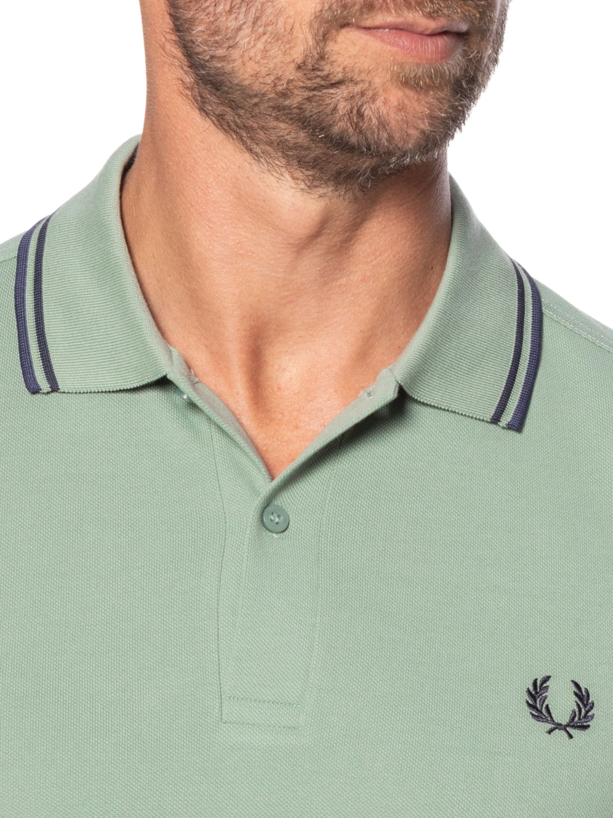 Polo Masculina Twin Tipped Regular Fit Piquet Algodão Azul Fred Perry