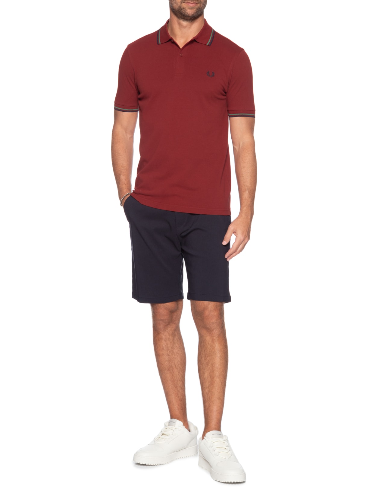 Polo Masculina Twin Tipped Regular Fit Piquet Algodão Vermelho Fred Perry