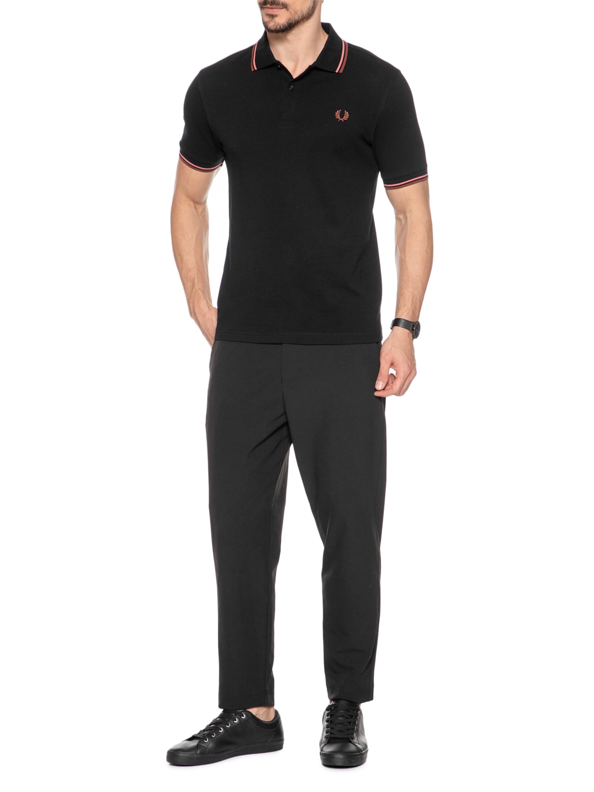 Polo Masculina Twin Tipped Regular Fit Preto Fred Perry