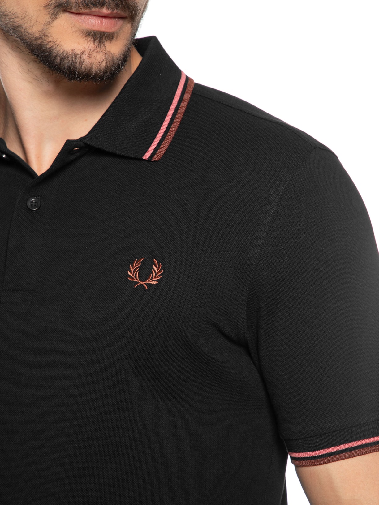 Polo Masculina Twin Tipped Regular Fit Preto Fred Perry