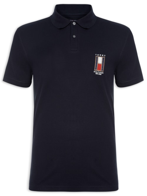 Polo Masculina Vertical Flag Regular - Azul