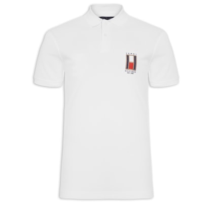 Polo Masculina Vertical Flag Regular - Branco