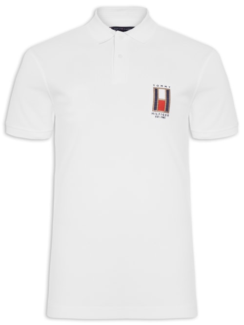 Polo Masculina Vertical Flag Regular - Branco