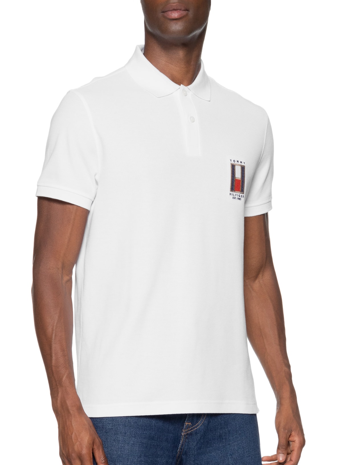 Polo Masculina Vertical Flag Regular Branco Tommy Hilfiger