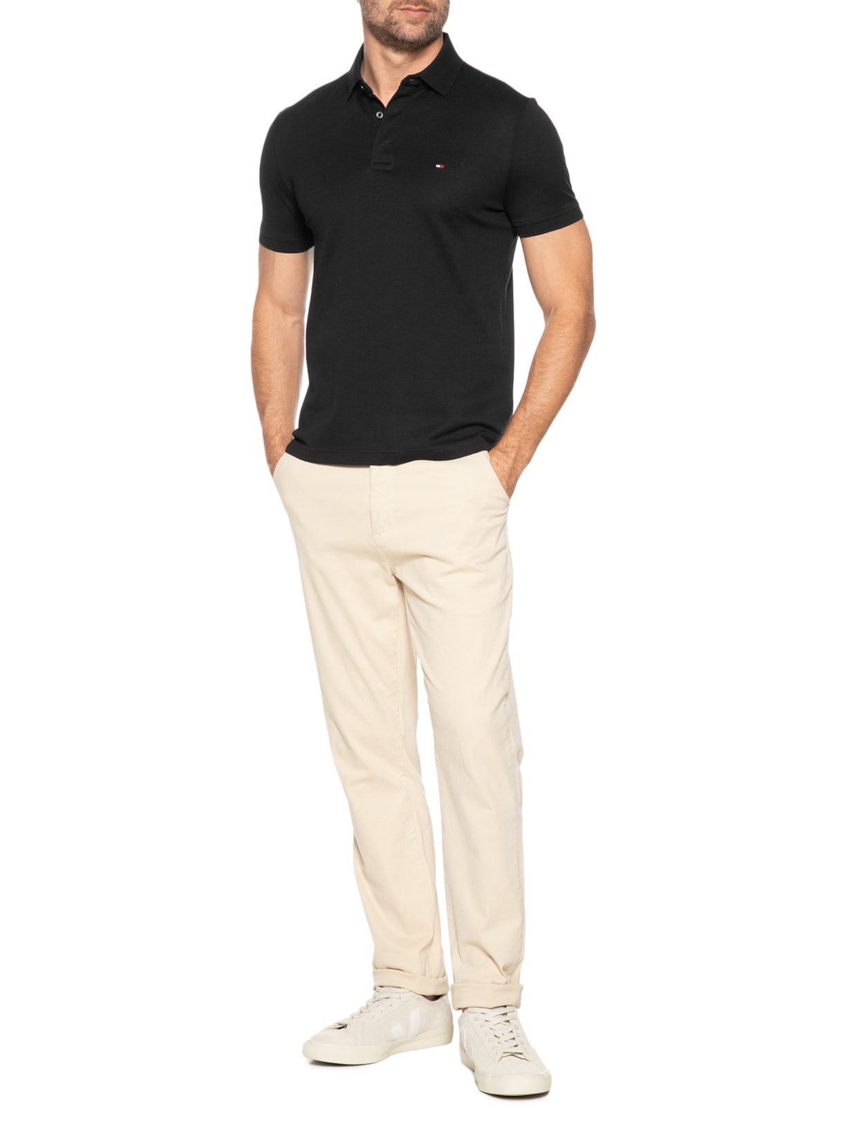 Polo Masculina Vista Coberta Regular Fit Preto Tommy Hilfiger