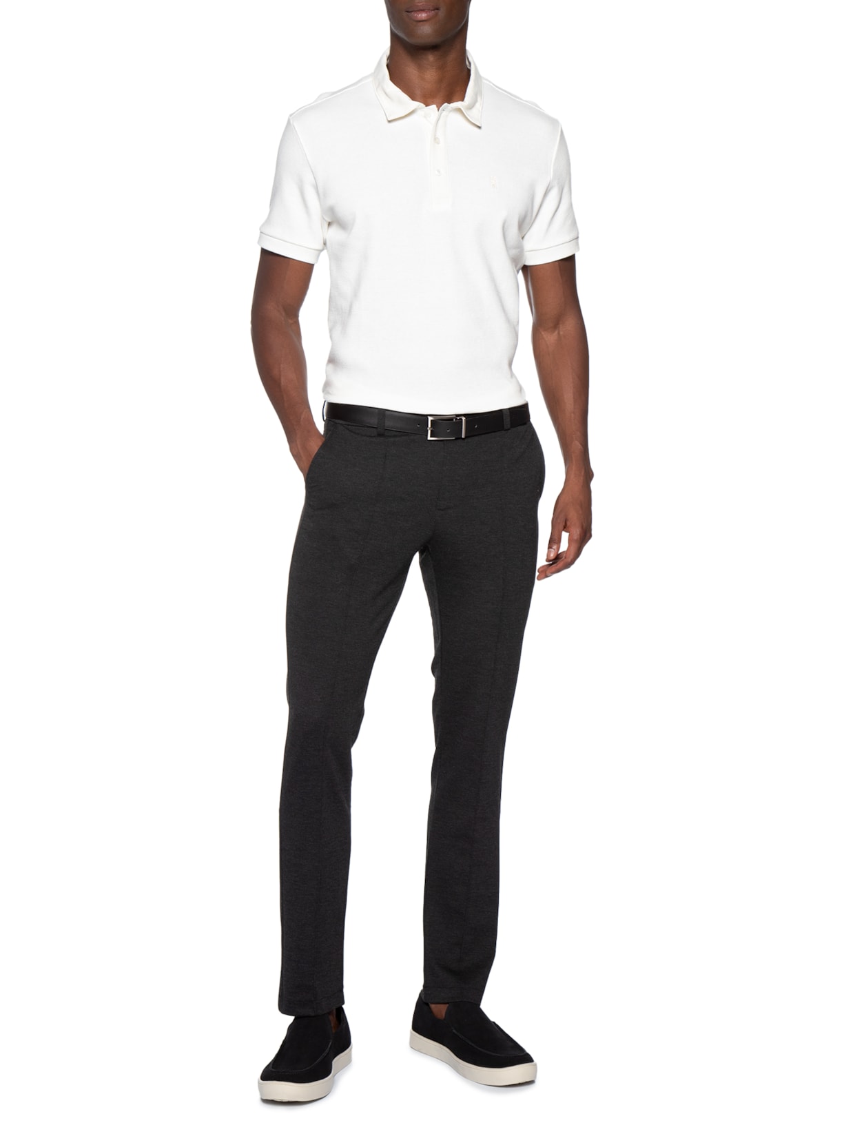 Polo Masculina Waffle com Sarja Branco Sergio K
