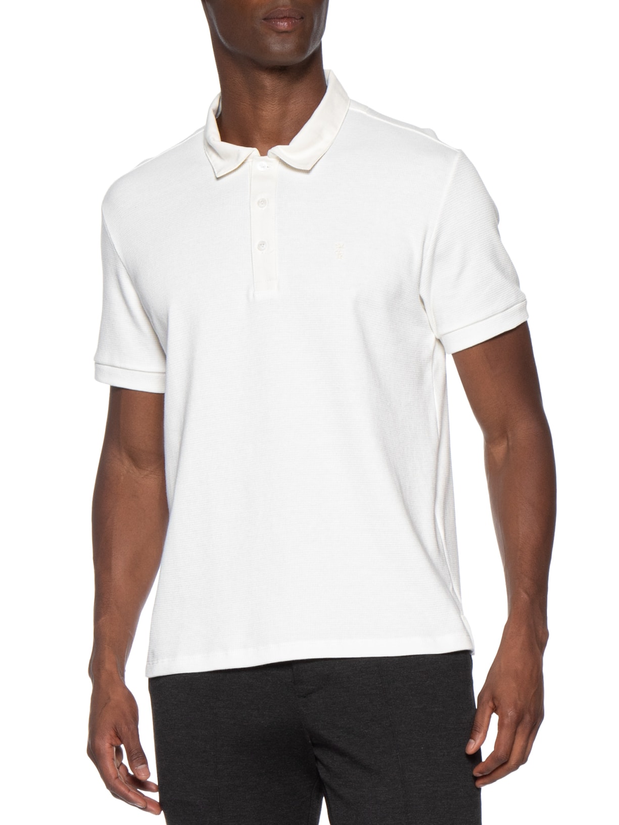 Polo Masculina Waffle com Sarja Branco Sergio K