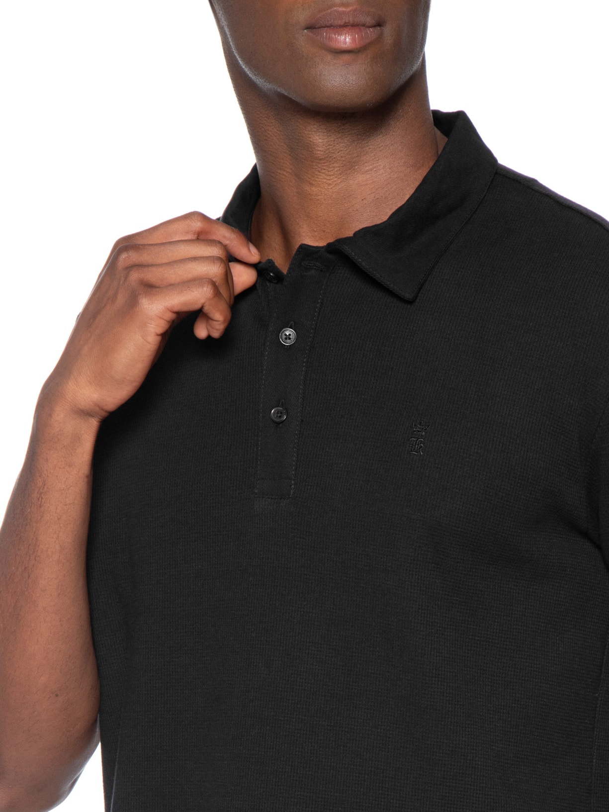 Polo Masculina Waffle Com Sarja Preto Sergio K