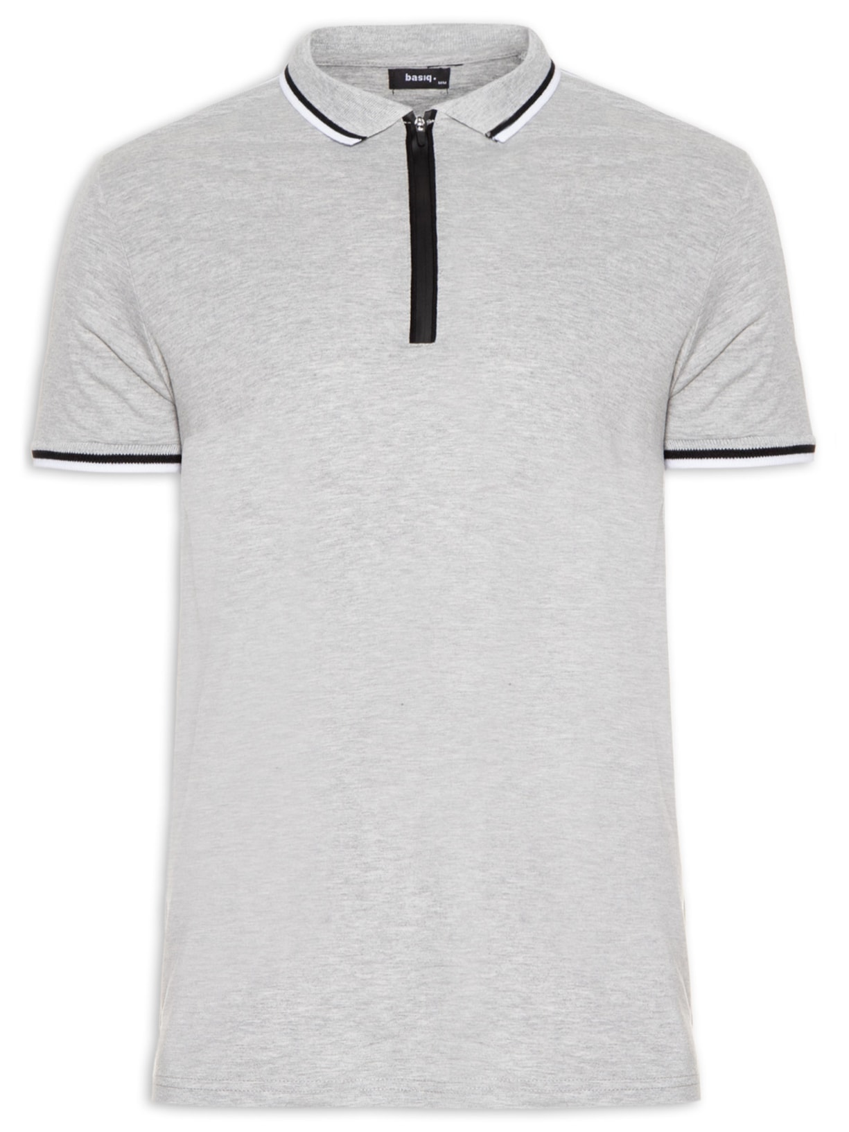 Polo Masculina Zíper Com Recorte Em Retilínea - Cinza