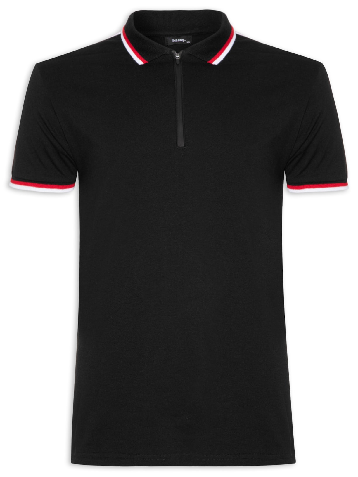 Polo Masculina Zíper Com Recorte Em Retilínea - Preto