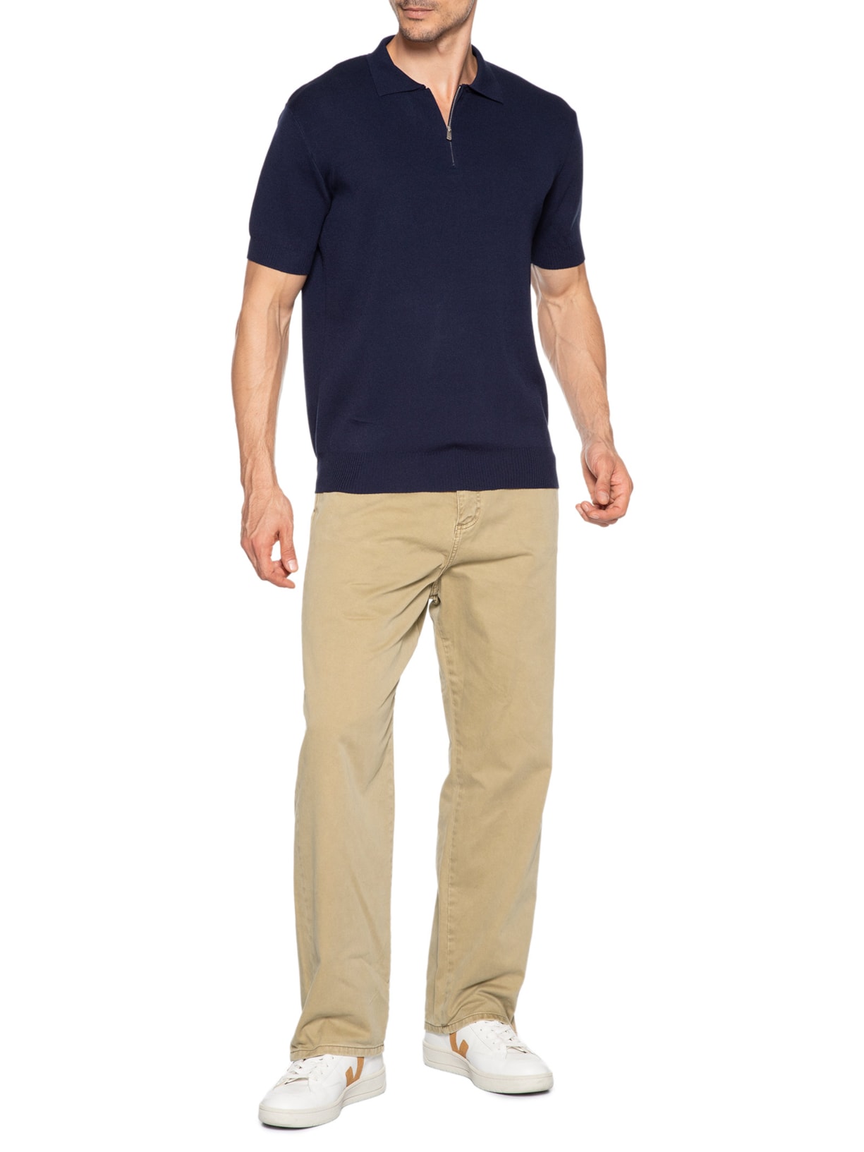 Polo Masculina Zíper Em Tricot Azul '2 Essential