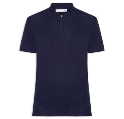 Polo Masculina Zíper Em Tricot - Azul