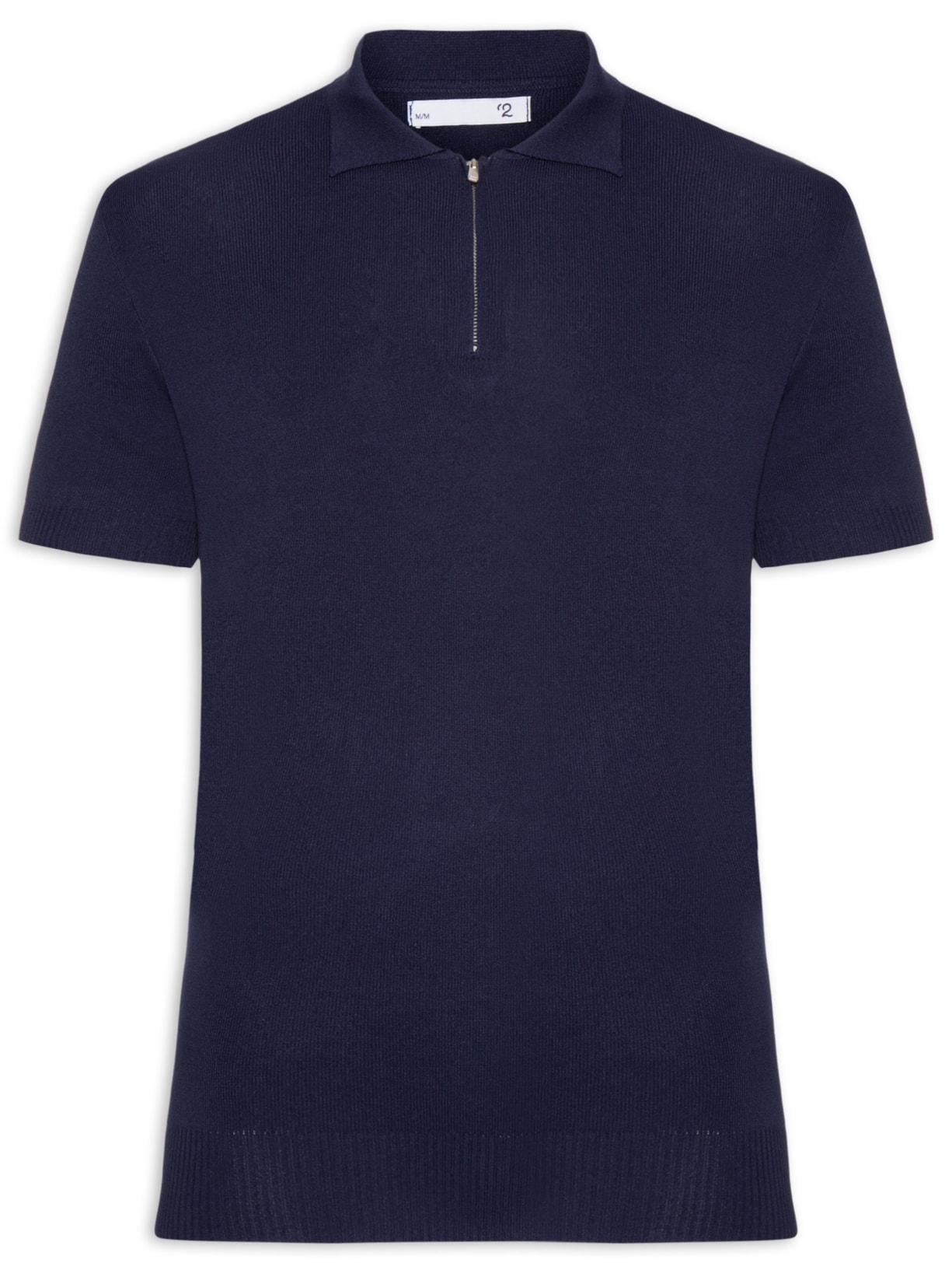 Polo Masculina Zíper Em Tricot - Azul